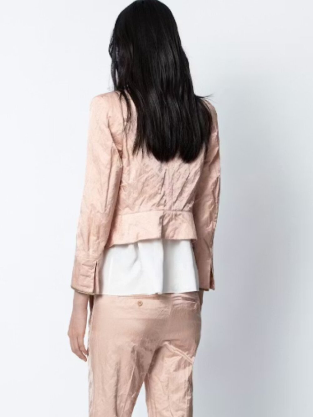 Zadig & Voltaire Lana Military Satin Jacket in Powder Pink/Golden Buttons 36 - Picture 3 of 16
